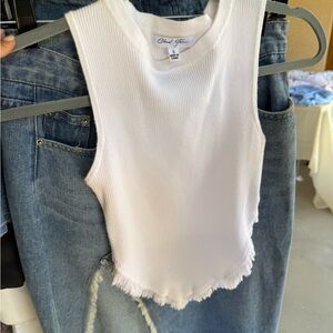 Cloud Ten White Ribbed Frayed-Hem Tank Top